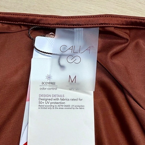 NWOT CALIA by Carrie Underwood Red Brown Shine Ruched L/S Rash Guard Swim Top M - Picture 6 of 8